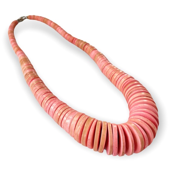Vintage Jewelry - Vintage 1970s Pink Coconut Shell Beaded Statement Necklace